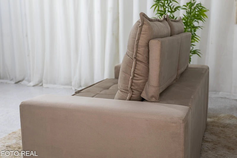 Sofá Retrátil Reclinável 1.60m Rafaela Veludinho Bege - Móveis furniture
