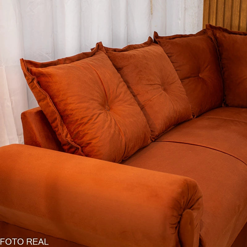 Sofá Canto Bianca Veludinho Terracota