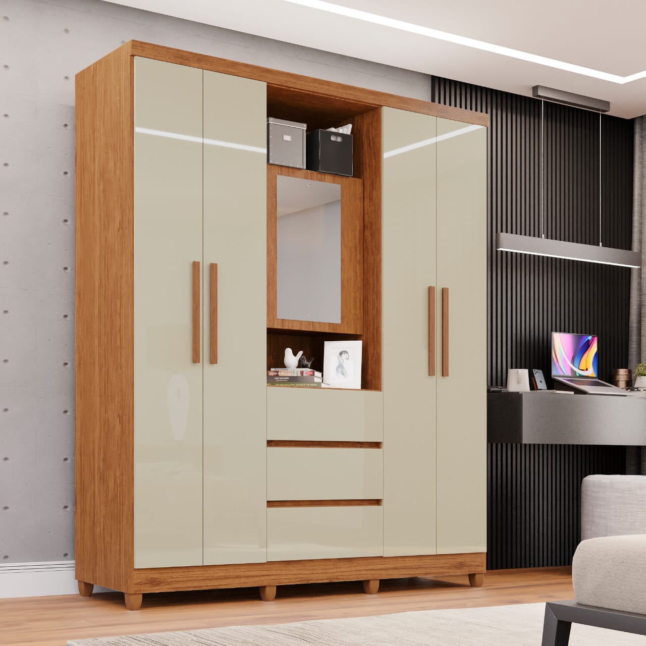 Roupeiro Capelinha Master Top 5P3G c Esp Cinamomo.Off - Móveis furniture