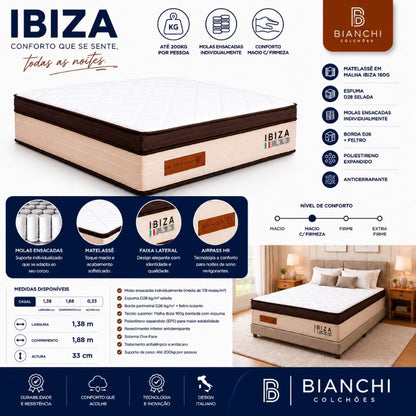 Colchão Casal Ibiza 138x188x33 Molas Ensacadas - Bianchi Colchões | Suporta até 200kg