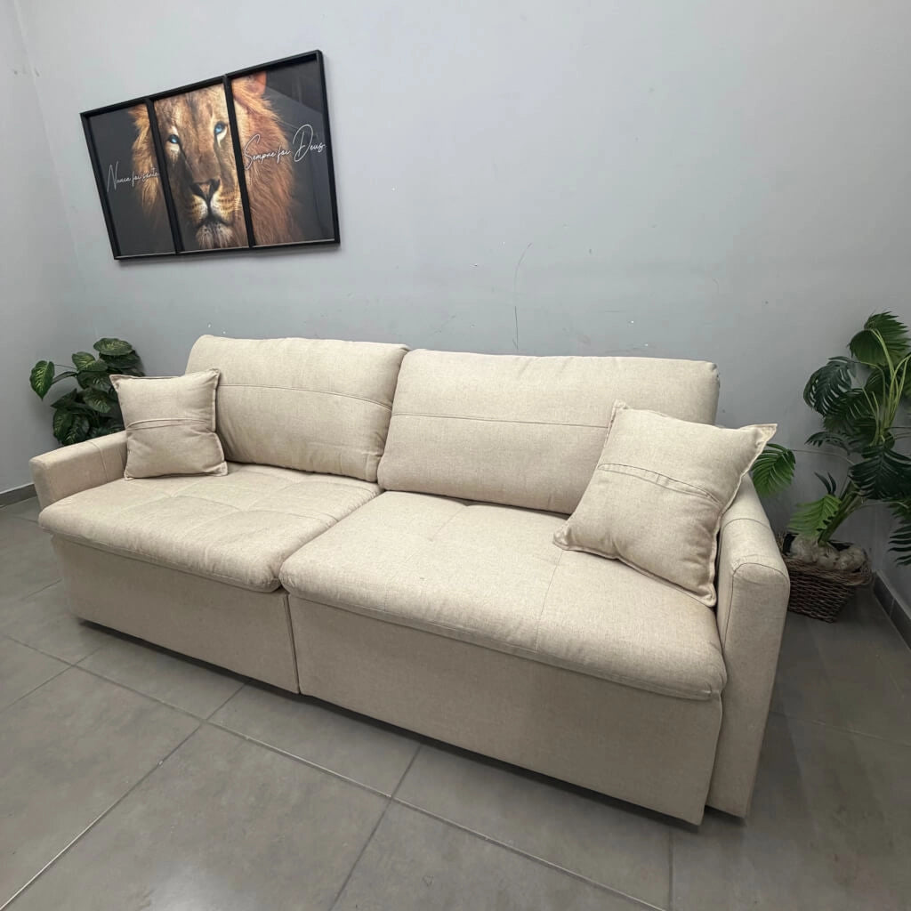 Sofá Cama Portinari 4 Lugares Retrátil e Reclinável 220cm Tecido Linho Innove CRU