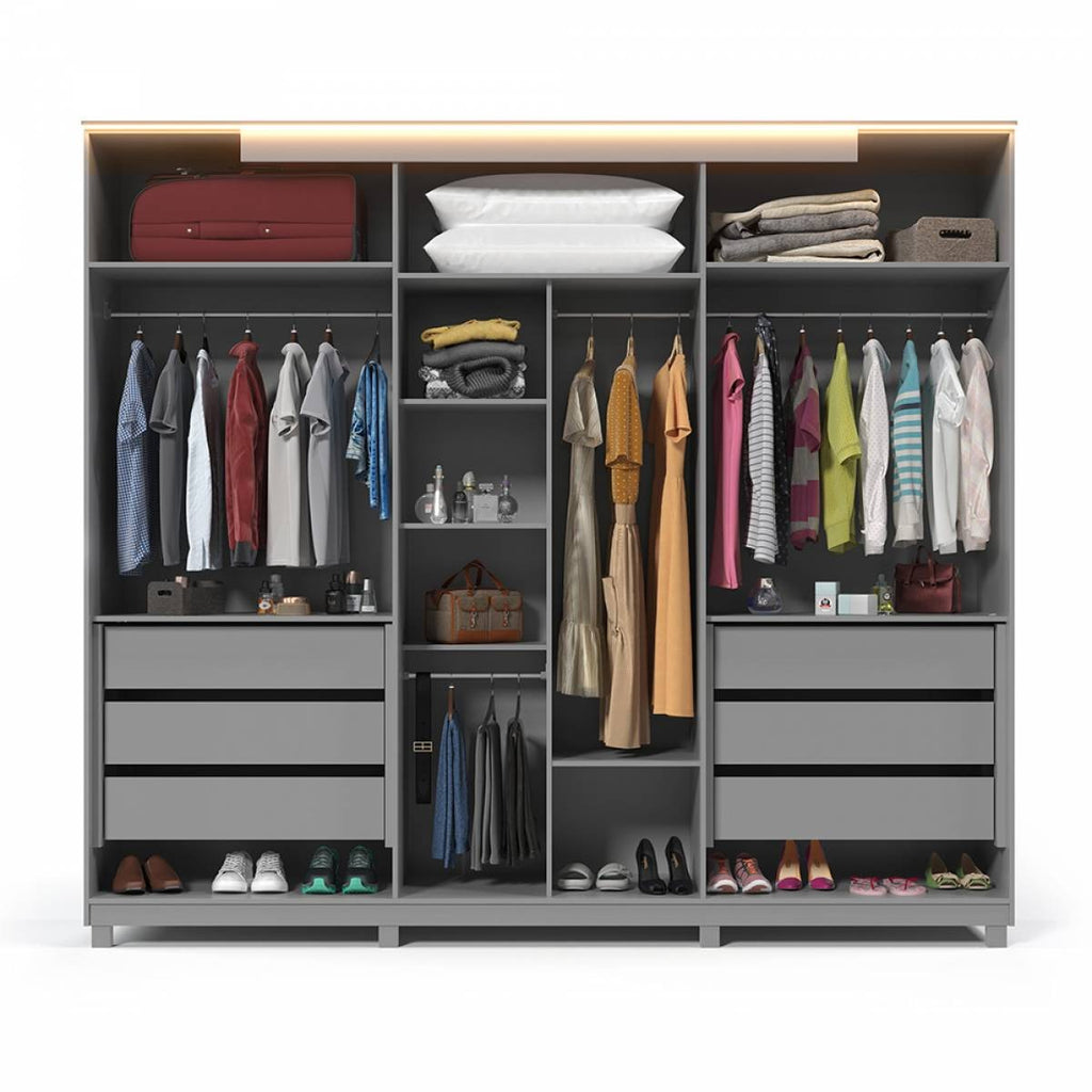 Roupeiro Inovacao 6P com Espelho e LED Pes Naturale.Off White Gelius - Móveis furniture