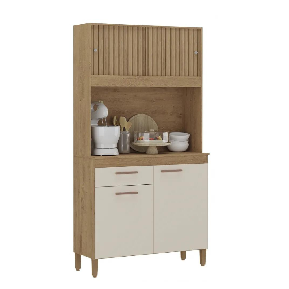 Armário de Cozinha Ceara 4 Portas 1 Gaveta Atualle Canelato 3D Off White - Móveis furniture