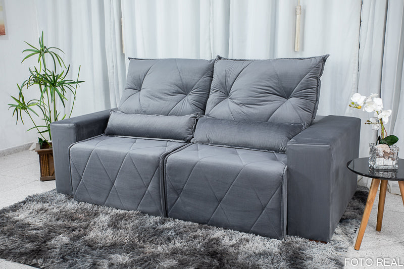 Sofá Retrátil Reclinável Belize 2.10m Veludo Grafite A15 - Móveis furniture