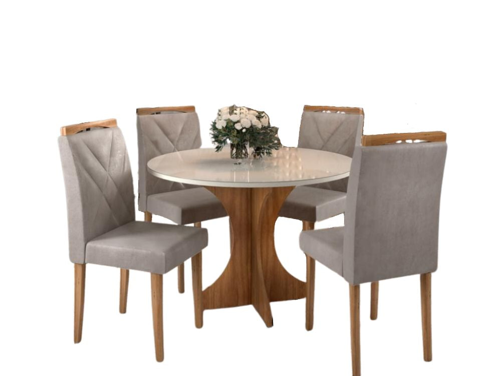 Mesa de Jantar Sienna Circular 1.00 Com 4 Cadeiras Califórnia – Cinamomo/Off white/Avelã - Móveis furniture