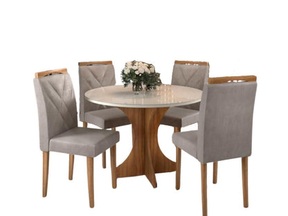 Mesa de Jantar Sienna Circular 1.00 Com 4 Cadeiras Califórnia – Cinamomo/Off white/Avelã - Móveis furniture