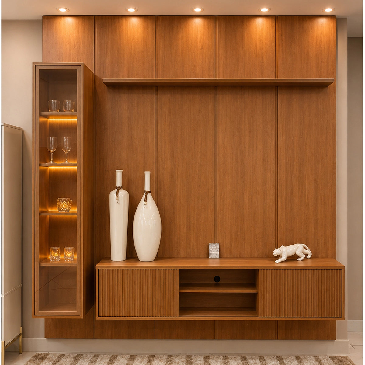 Conjunto Painel Dominus 230cm 3 Módulos Ripado 3 Portas Mavaular