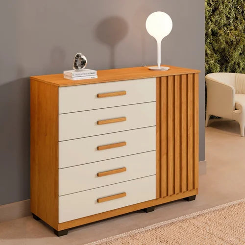 Cômoda 5 Gavetas 1 Porta 122cm Paris Cinamomo/Off-White - Móveis furniture