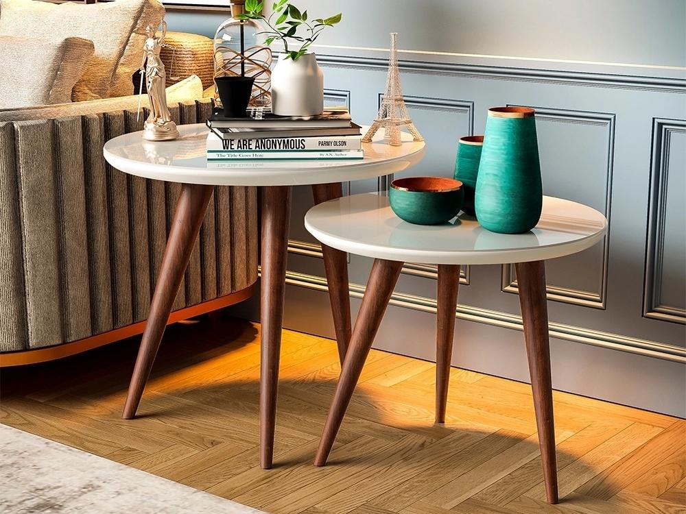 Conjunto de Mesa de Apoio e Centro Sparta tampo com vidro – Off White - Móveis furniture