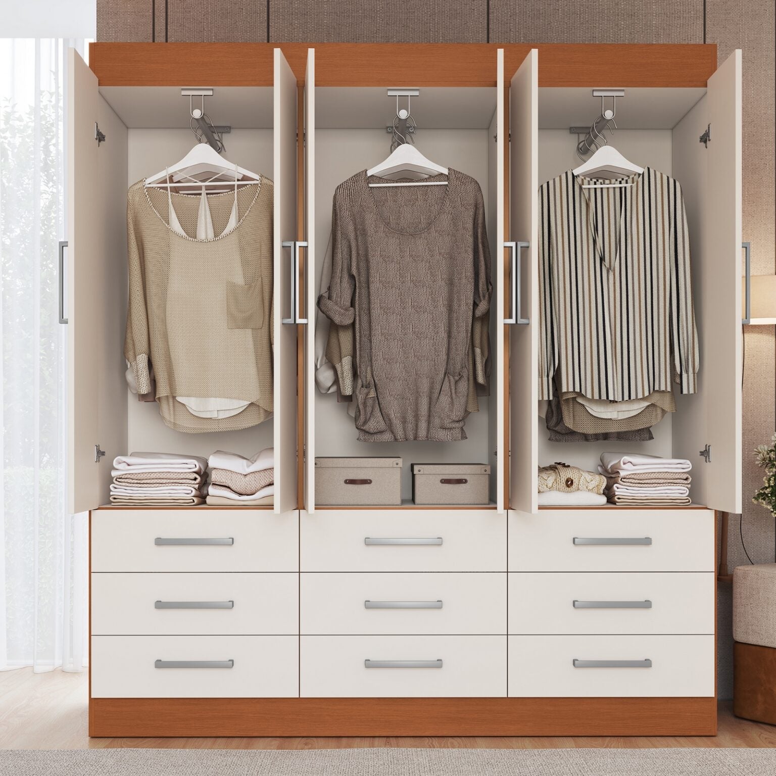 Guarda-Roupa 6 Portas Milão 1,50 m Cinamomo/Areia – MÓVEIS CADORIN