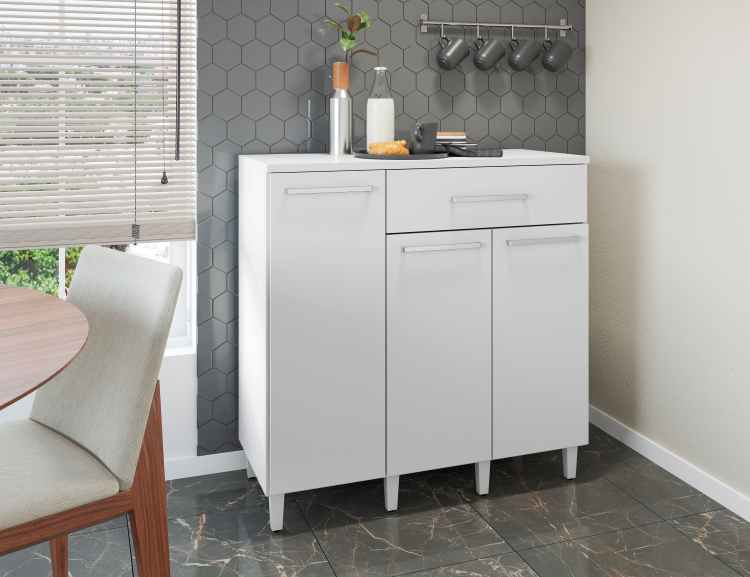 Balcao Paris Pop 90x39 3P1G com Tampo Branco Moveis Parana