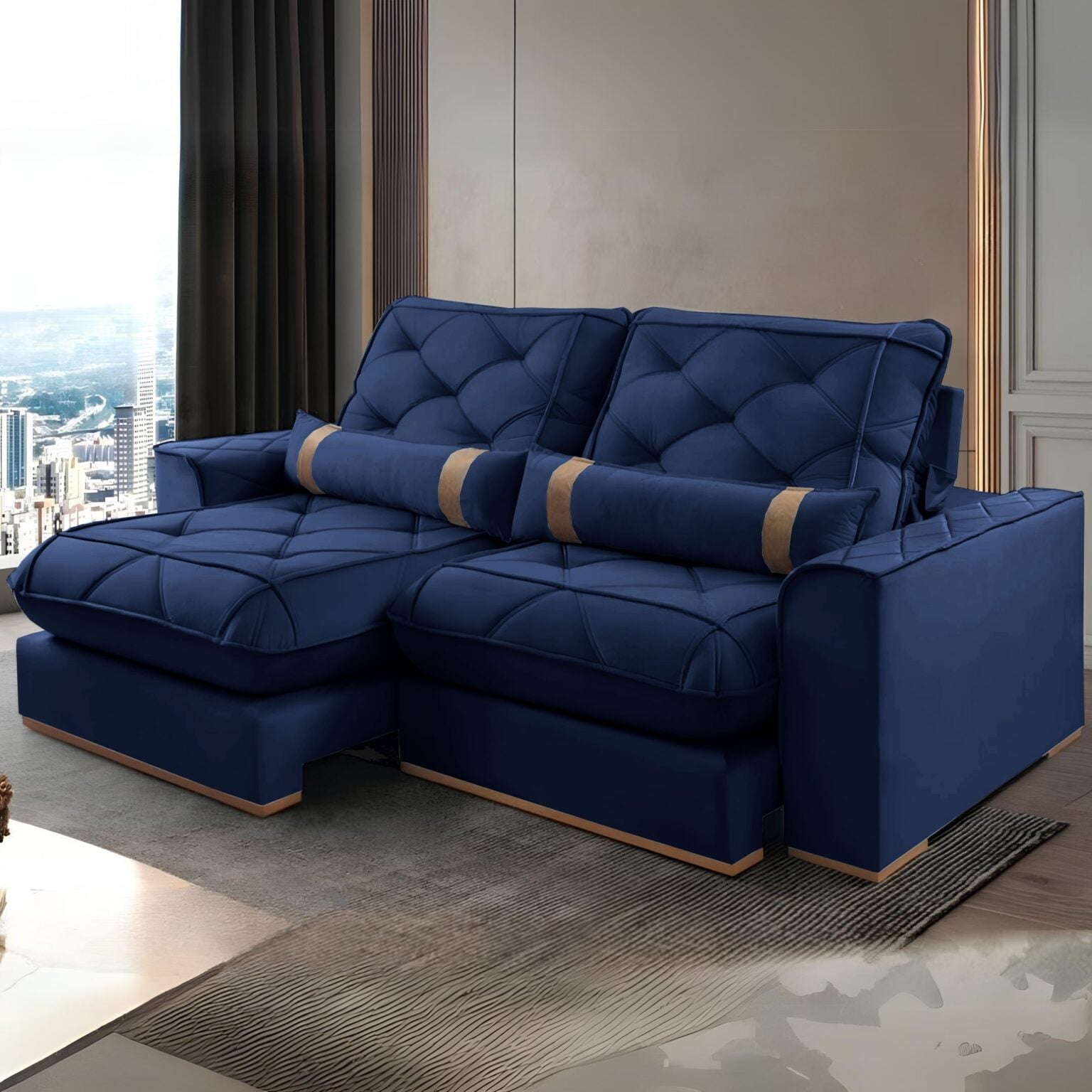 Sofá Retrátil e Reclinável Poseidon 029 2,50 m Veludo Azul – VICAM ESTOFADOS