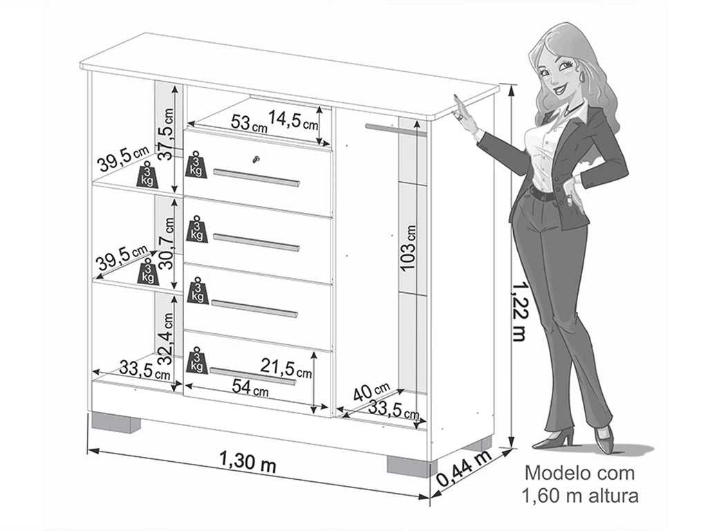 Cômoda Versales 4 Gavetas e 2 Portas Imop Branco - Móveis furniture