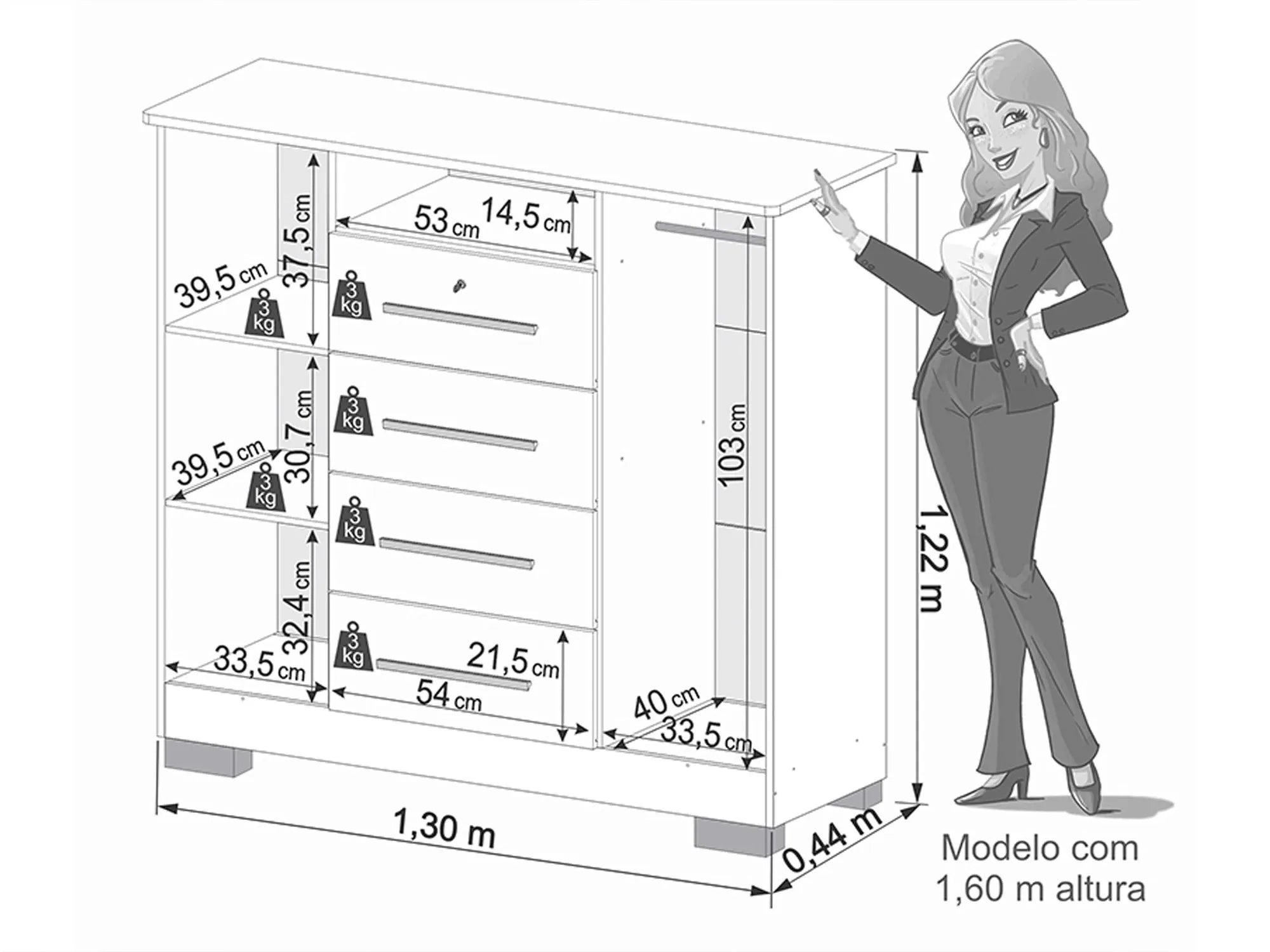 Cômoda Versales 4 Gavetas e 2 Portas Imop Branco - Móveis furniture