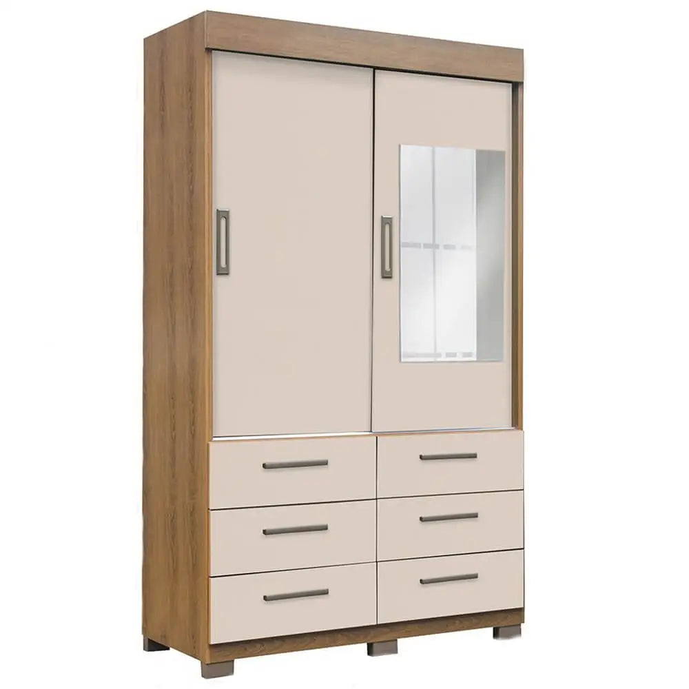 Guarda Roupa Buzios Com Espelho Solteiro 2 Portas 6 Gavetas Rud Rack