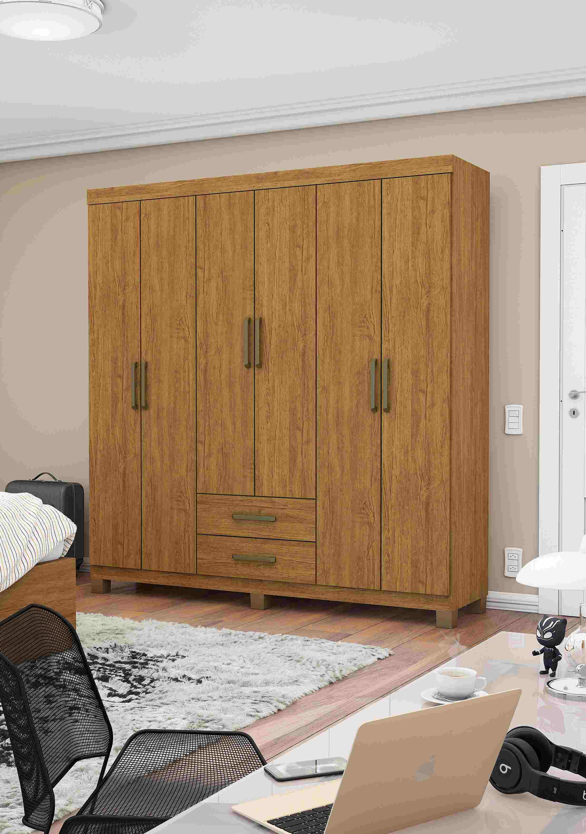 Roupeiro Aires Gold 6P2G com Pes Cinamomo - Móveis furniture