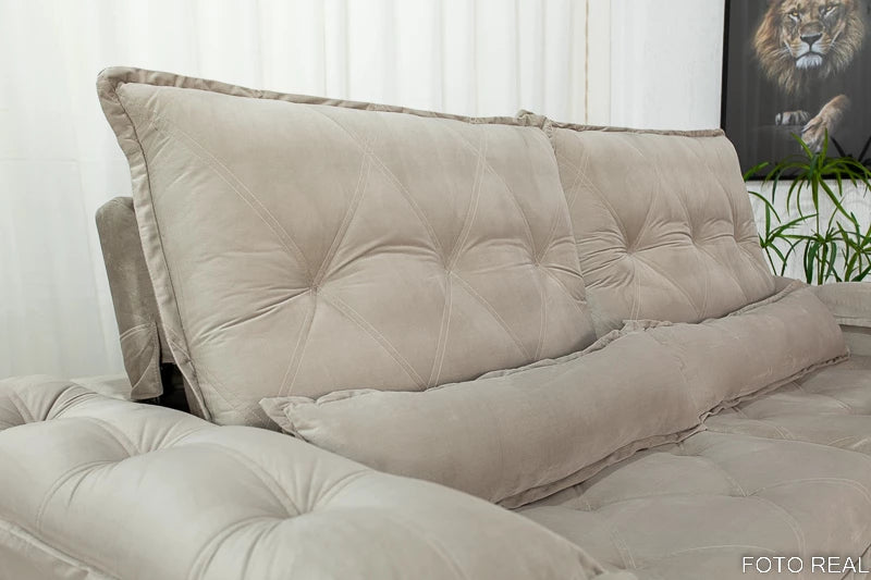 Sofá Retrátil Reclinável Califórnia Veludo Bege 525 Larg. 2.50m - D28 Hiper soft
