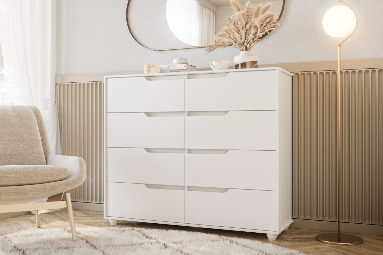 Cômoda 8 Gavetas Doble Albatroz Móveis BRANCO/cinamomo - Móveis furniture