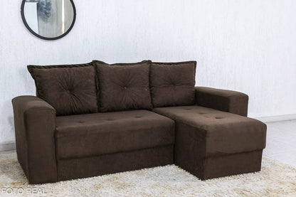 Sofá 2 Lug. + Chaise Anil Larg. 2.00m Veludinho Marrom - Móveis furniture