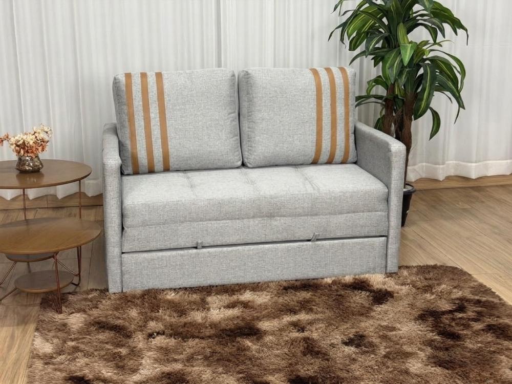 Sofa Cama Dominic 1.40m – Cinza Linho/Marrom Courino