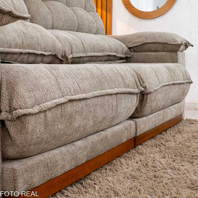 Sofá Retrátil Reclinável Itauna 2.30m Chenille Bege 574 D28 Soft - Molas Ensacadas