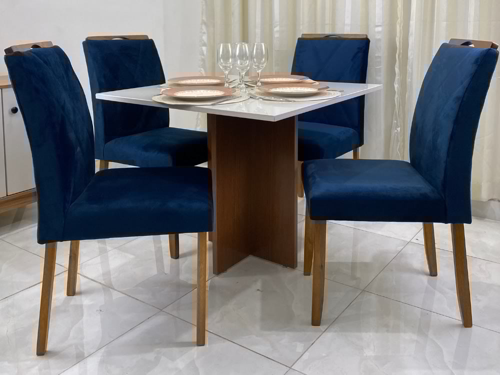 Mesa de Jantar Los Angeles 0.90×0.90 Com 4 Cadeiras Califórnia – Cinamomo/Off white/Azul - Móveis furniture