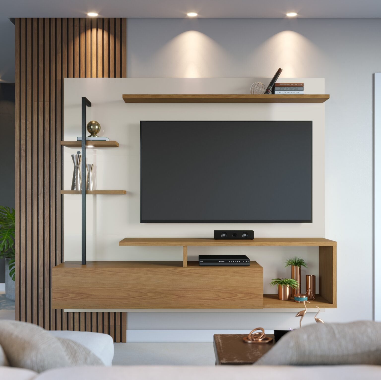 Home Suspenso até 58″ Maragogi Off White/Freijó – COLIBRI