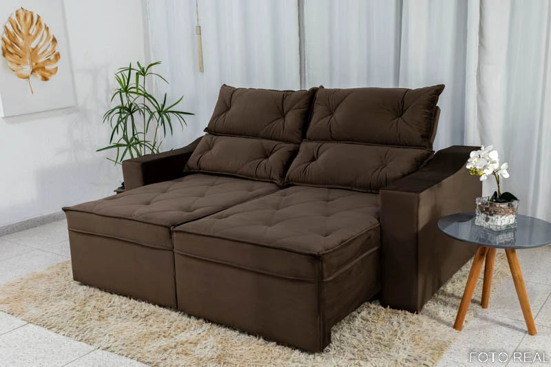 Sofá Retrátil e Reclinável 3 Lugares Moscou 2.00m Veludo Marrom - Móveis furniture