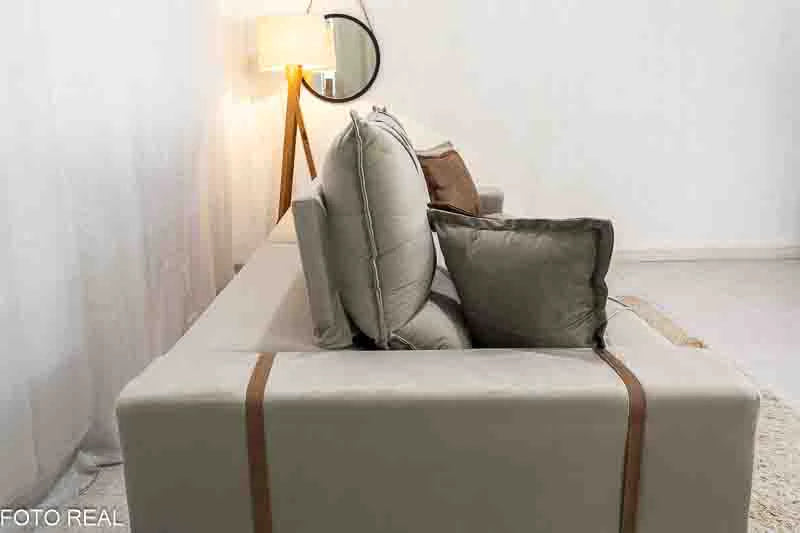 Sofá Retrátil Reclinável Gran Bello Veludo Capuccino Larg. 2.90m - D33 e Molas Ensacadas