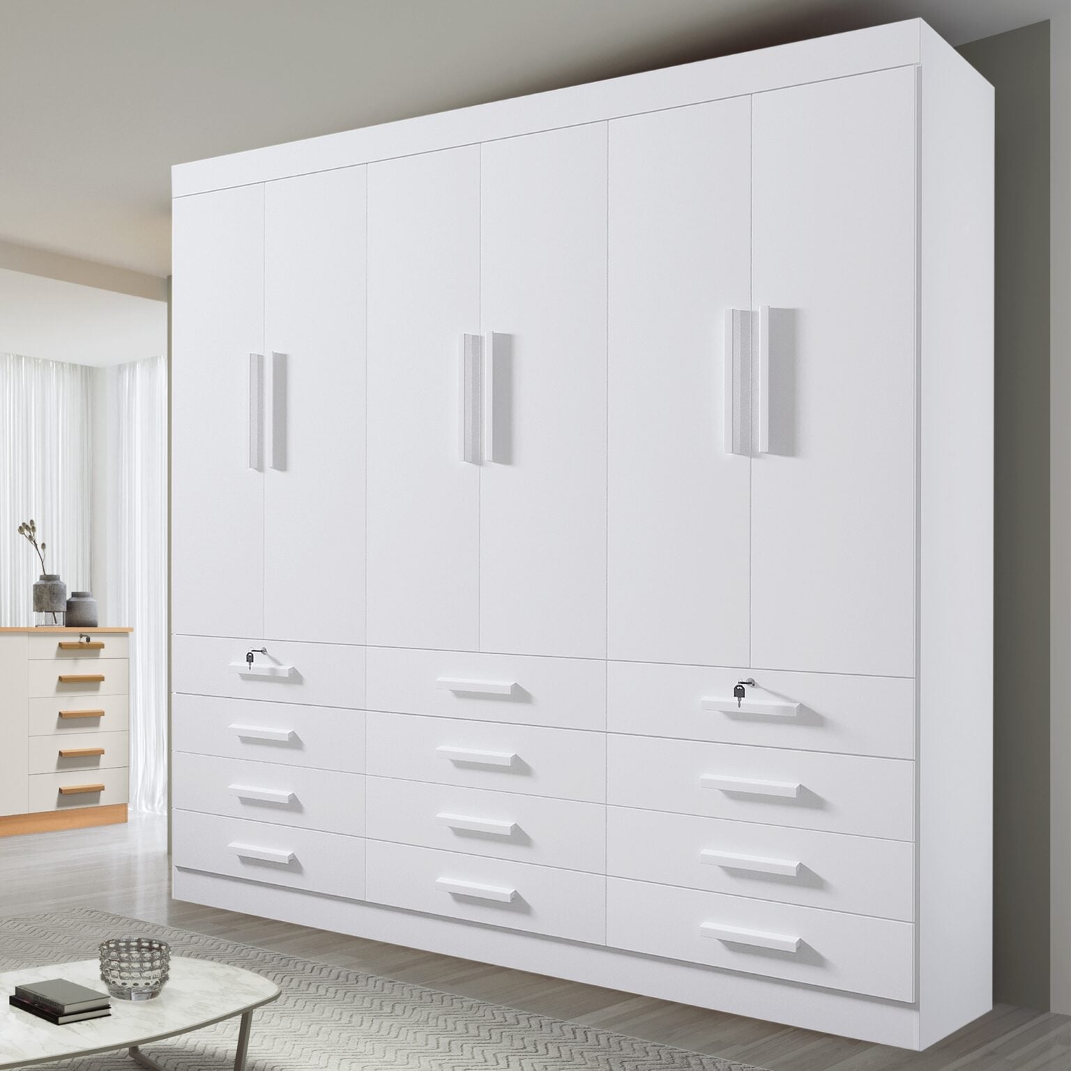 Guarda-Roupa Mônaco 6 portas e 12 gavetas – Branco