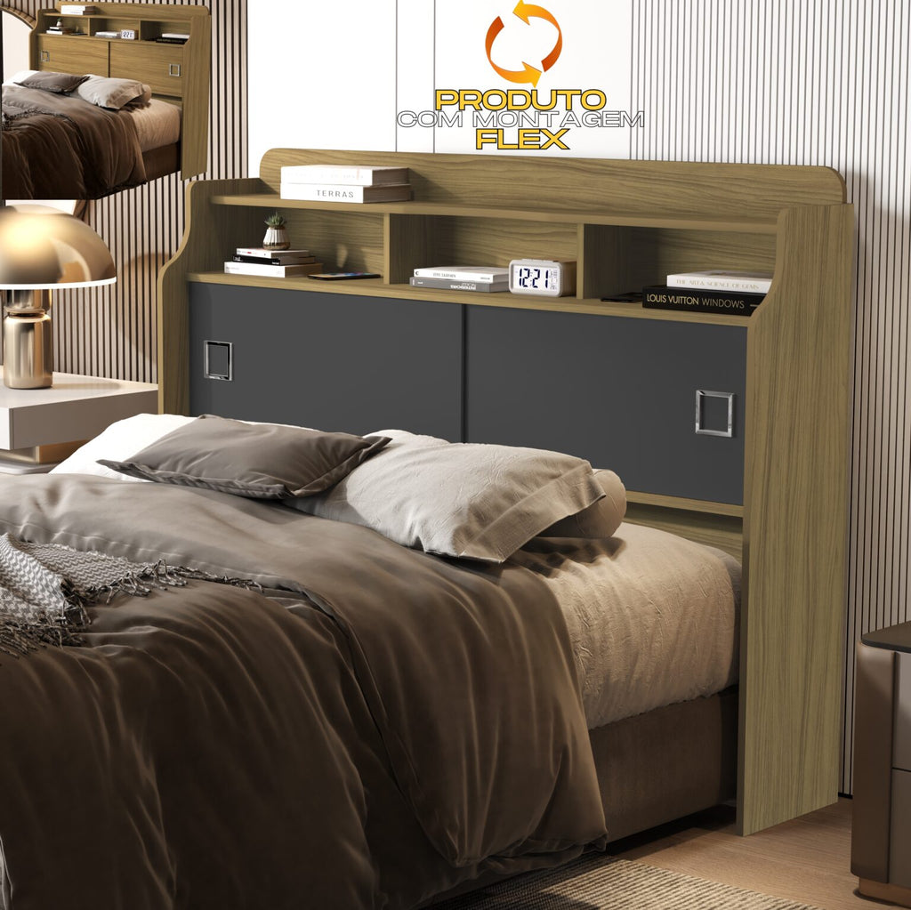 Cabeceira Queen Jéssica Freijó/Grafite/Freijó – MADEC/VJ MÓVEIS