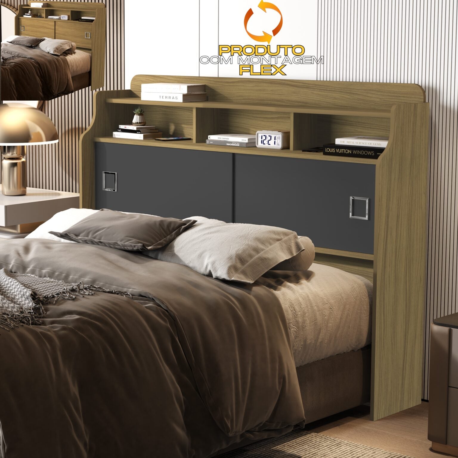 Cabeceira Queen Jéssica Freijó/Grafite/Freijó – MADEC/VJ MÓVEIS