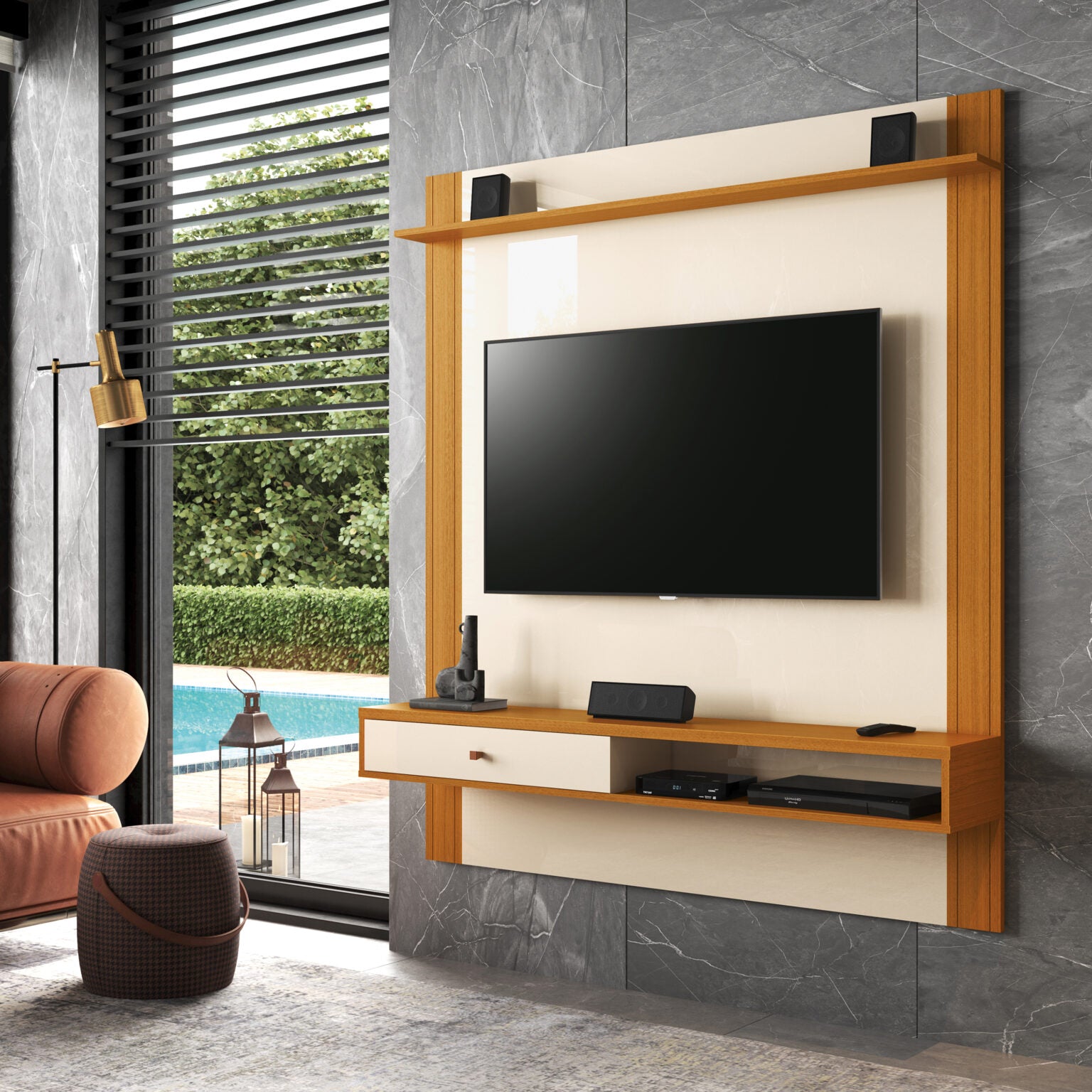 Painel até 55″ Condor Off White/Cedro – EDN MÓVEIS - Móveis furniture