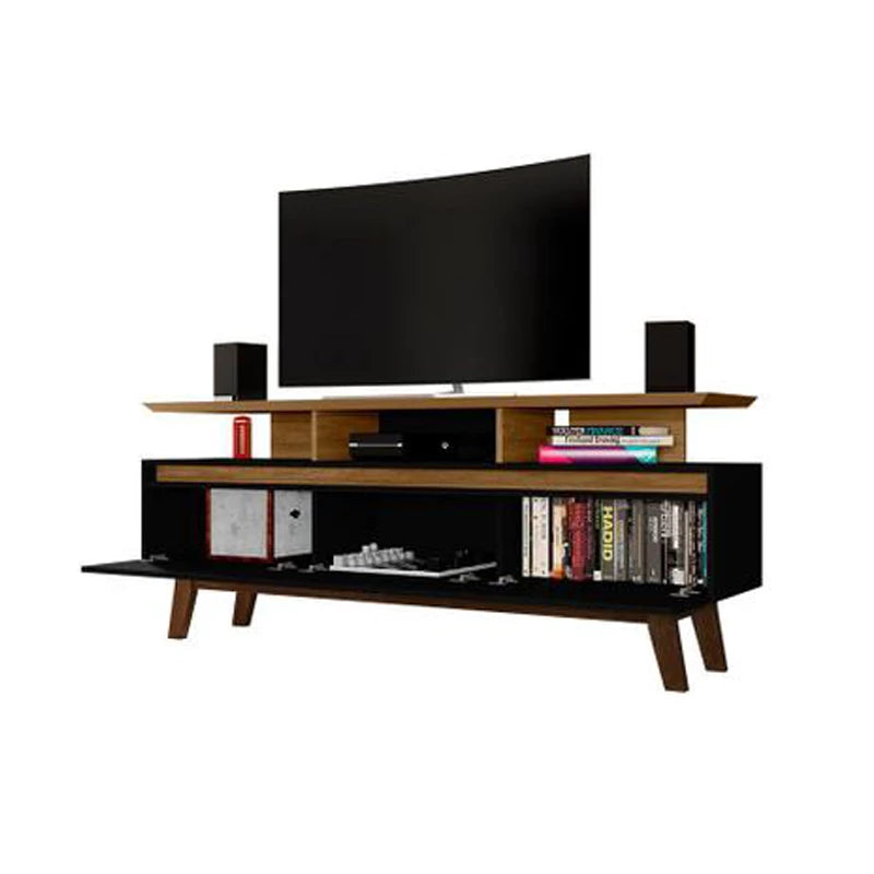 Rack Rubi TV até 65 Polegadas Larg. 1.60m Cinamomo/Preto Bechara - Móveis furniture