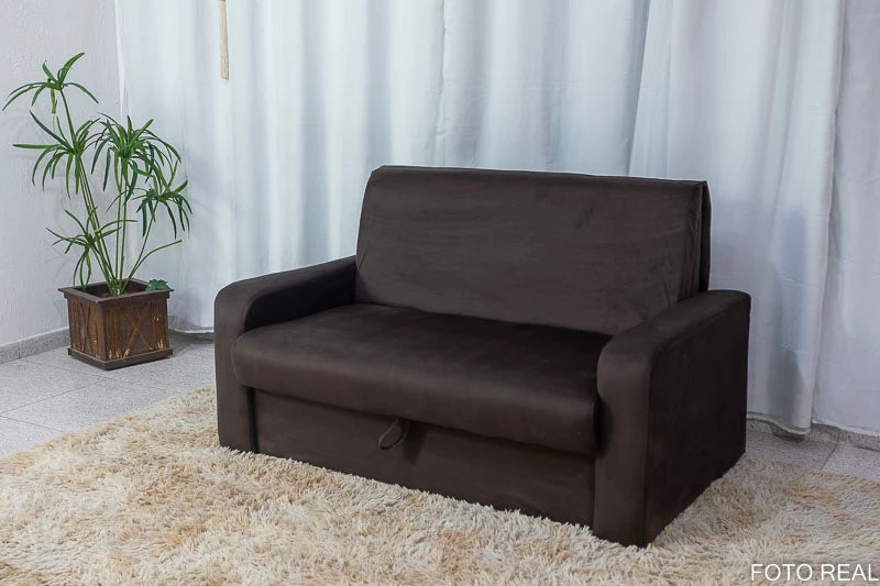 Sofá Cama Daiane Larg. 1.40m com Baú Marrom