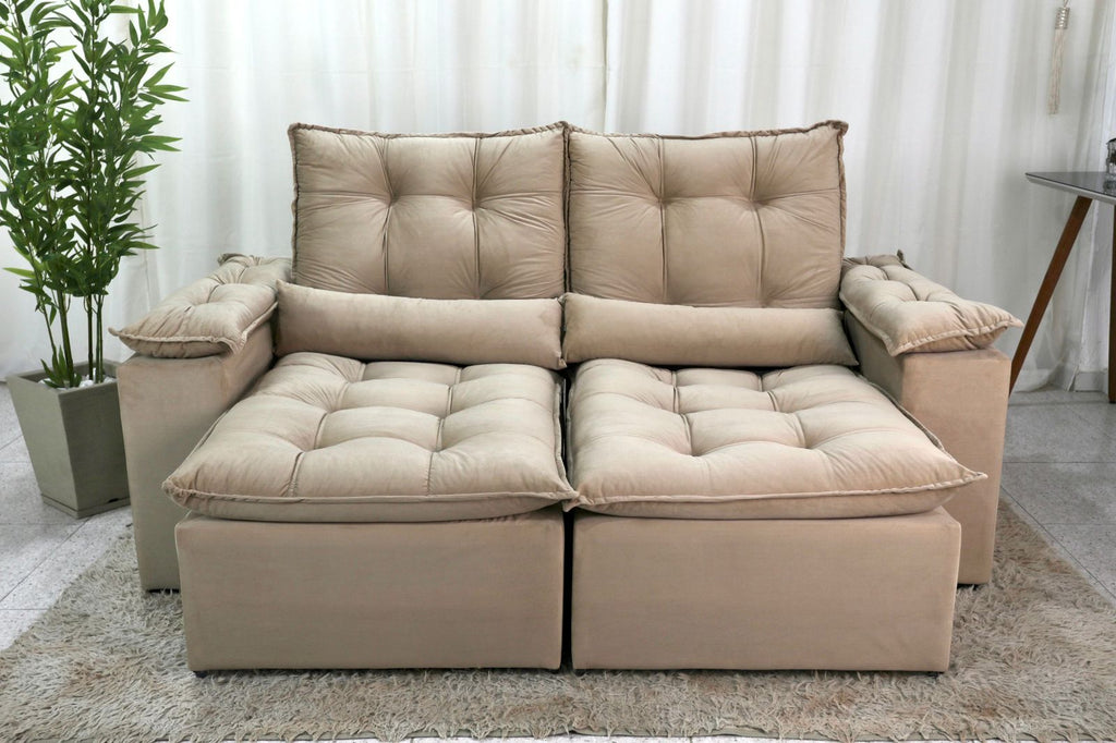 Sofá Retrátil Reclinável 3 Lug. GRUFER 2.00m Veludo Bege - Móveis furniture