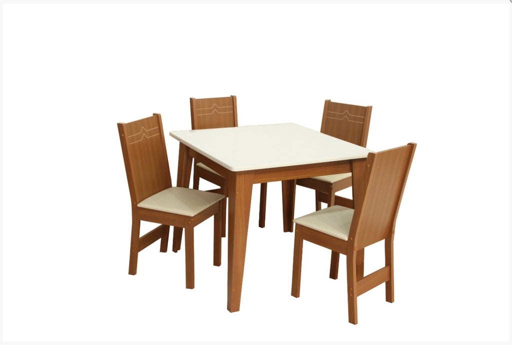 Mesa Giovana 90×90 c/4 Cadeiras Elane – Naturale/Off White