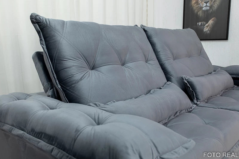 Sofá Retrátil Reclinável Califórnia Veludo Cinza 526 Larg. 2.50m - D28 Hiper