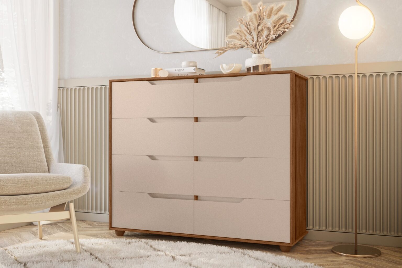 Cômoda 8 Gavetas Doble Albatroz Móveis cinamomo off white - Móveis furniture