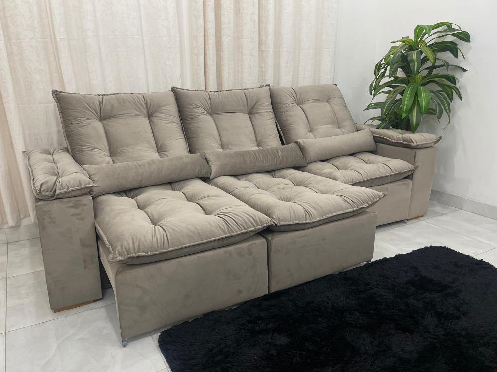 Sofá Retrátil Reclinável Atenas 2.70m – Bege Escuro - Móveis furniture