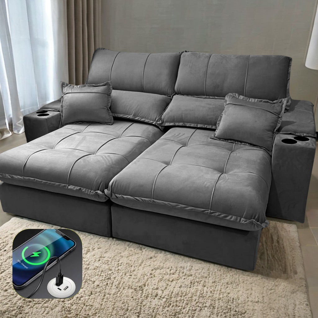 Sofá Retrátil e Reclinável Zeus/Afrodite 2,30 m Cinza – ZARAT ESTOFADOS
