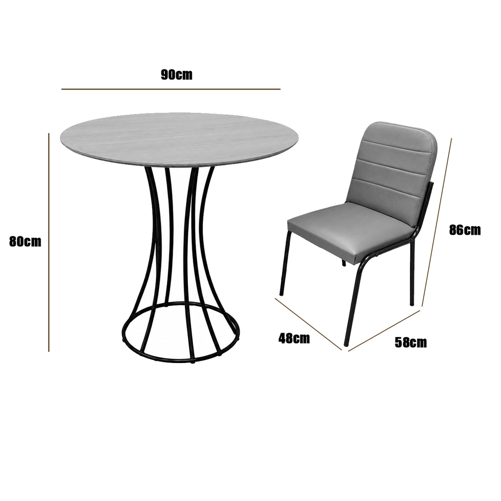 Mesa de Jantar Onix Redonda 90cm com 4 Cadeiras Chicago em Courino Aço Tubo Minas