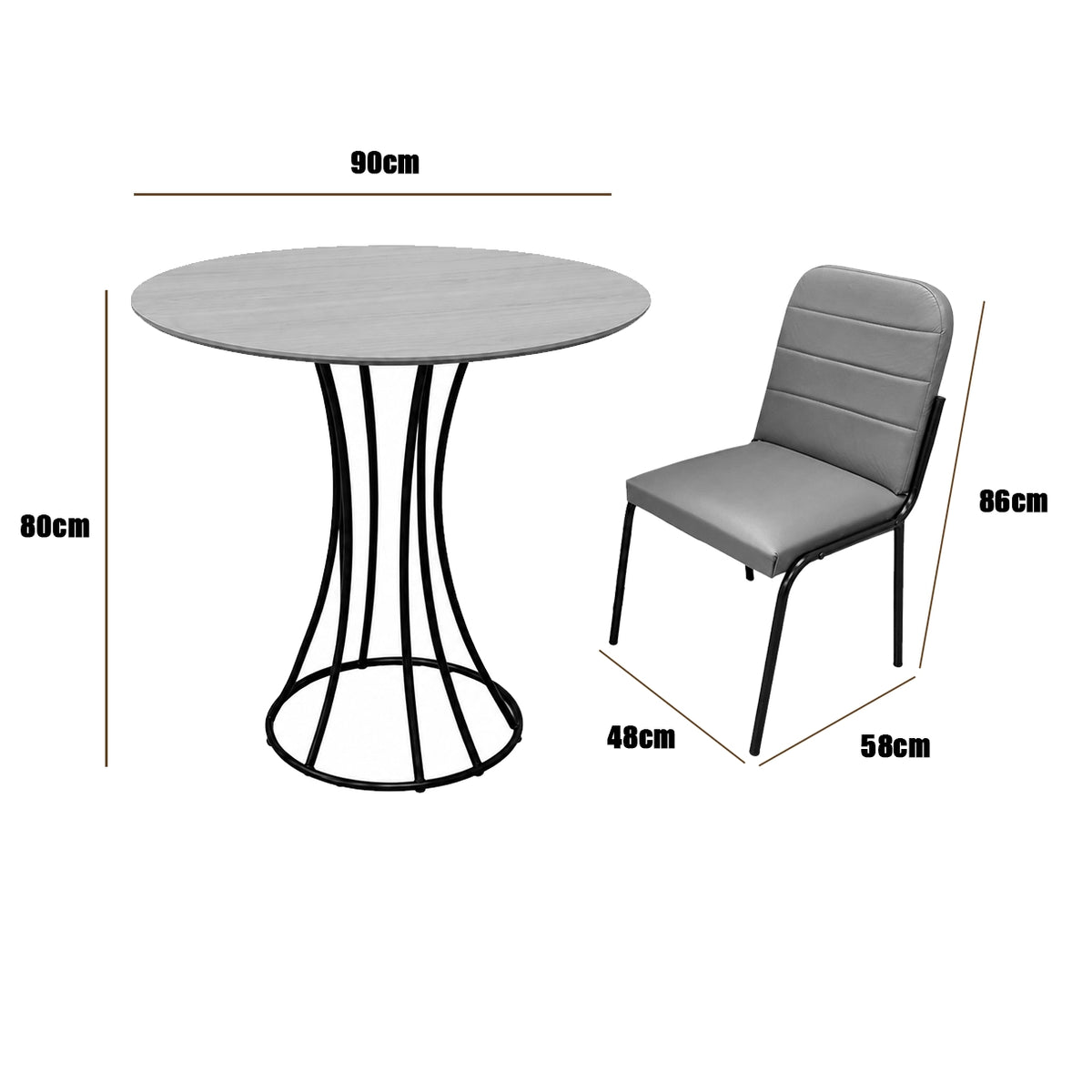 Mesa de Jantar Onix Redonda 90cm com 4 Cadeiras Chicago em Courino Aço Tubo Minas