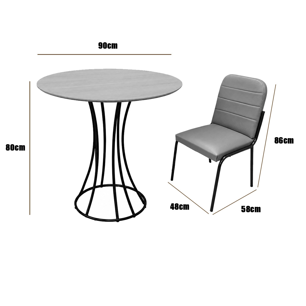 Mesa de Jantar Onix Redonda 90cm com 4 Cadeiras Chicago em Courino Aço Tubo Minas
