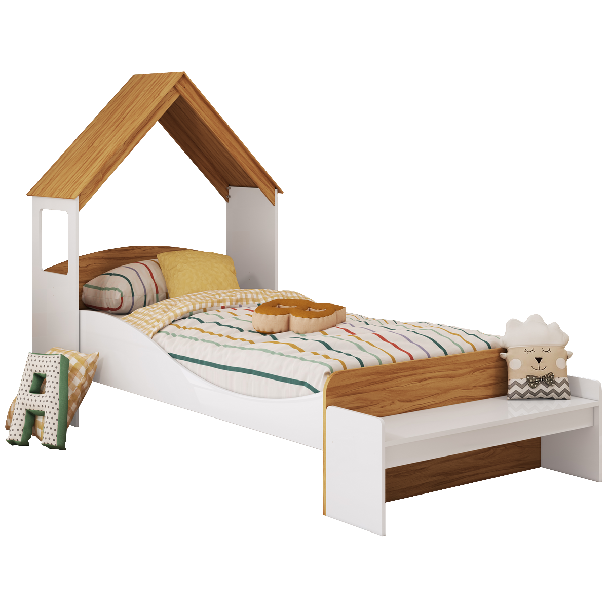 Kit Casinha + Cama Solteiro Lua Branco Brilho/Amêndoa – PEROBA MÓVEIS