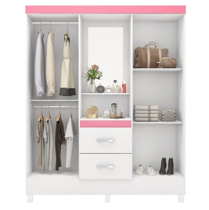 Guarda Roupa Capelinha Lord Solteiro com Espelho 4 Portas 3 Gavetas Demobile BRANCO FLEX