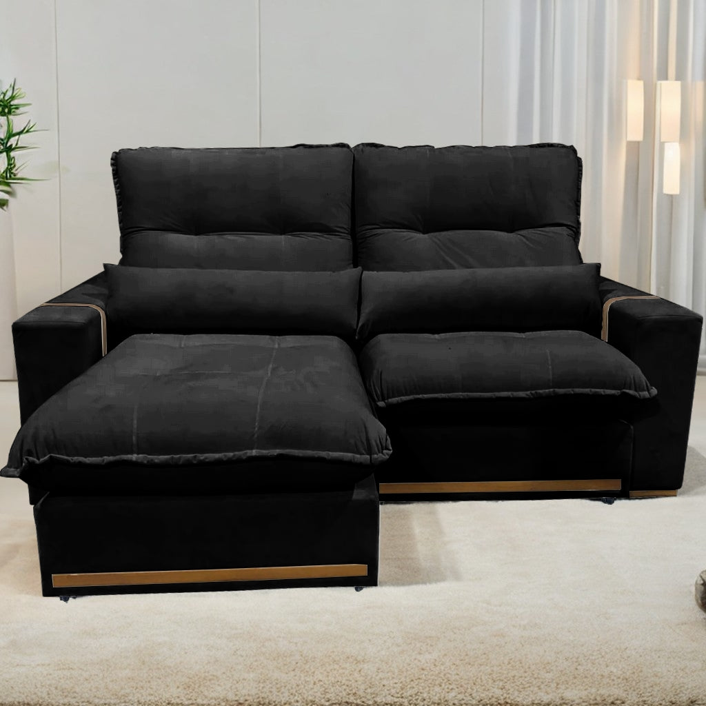 Sofá Retrátil e Reclinável Hórus 2,00 m Veludo Preto 111 – ZARAT ESTOFADOS