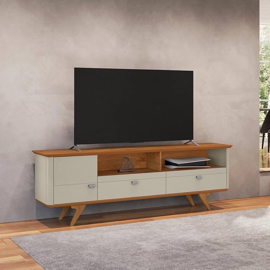 Rack Atenas 180 1P2G2N Off White.Naturale Bechara Moveis