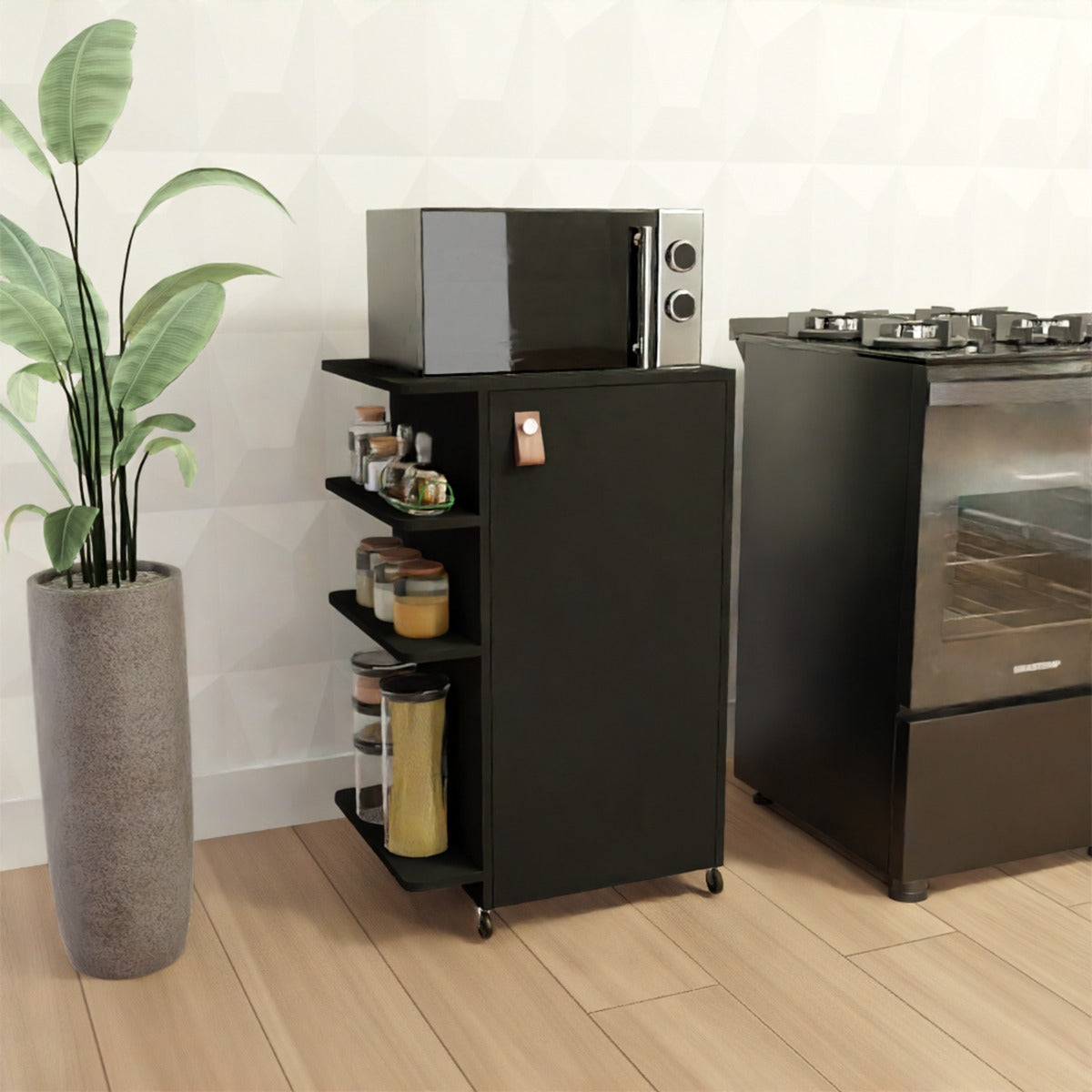 Balcao para Botijao de Gas Gold 1Porta 3Prateleiras Preto Casa Jisa - Móveis furniture