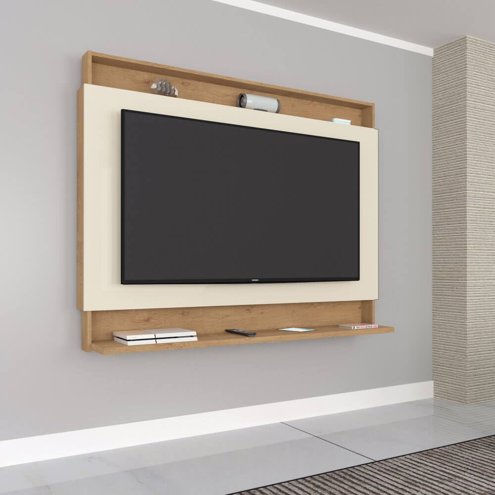 Painel Madri New para TV até 50 Polegadas Atualle Canelato Rústico Natura Off White - Móveis furniture